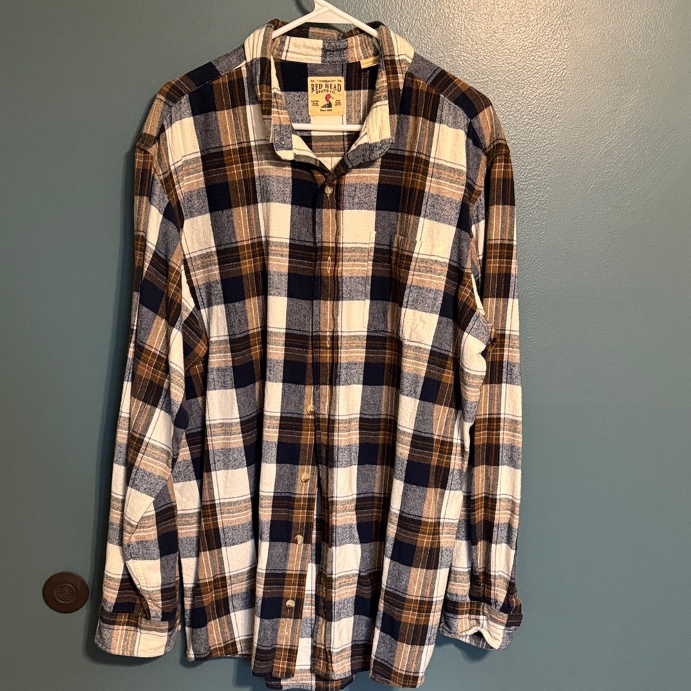 Men's Plaid Flannel Shirt - Brown & Navy